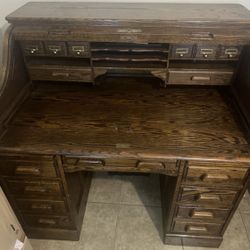 Oak crest desk Vintage American oak crest desk roll top 48” antique
