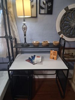 Black Metal Desk with Upper Shelf