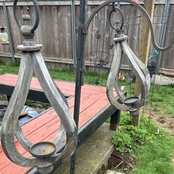 Two Rustic wood metal holder. Read description