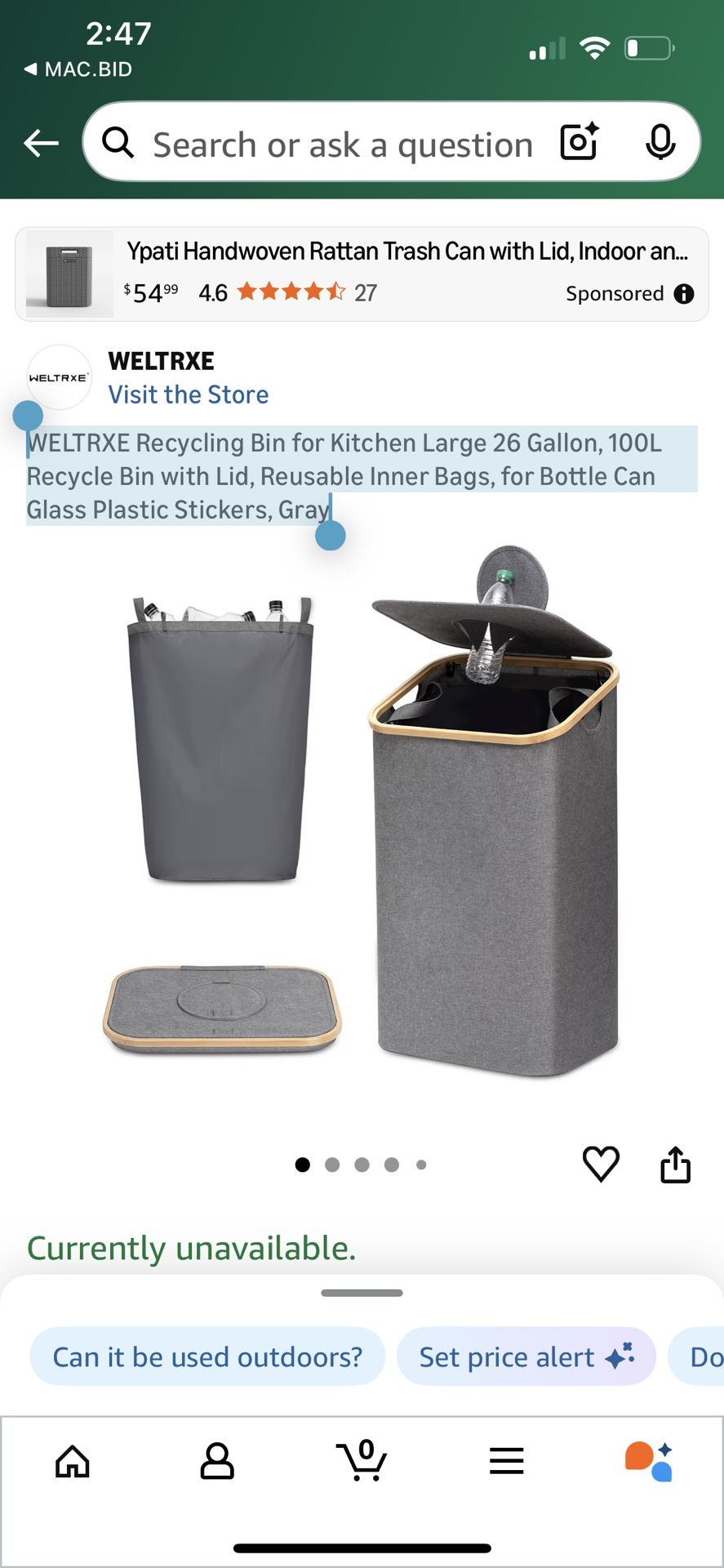 Recycling Bin for Kitchen Large 26 Gallon, 100L 