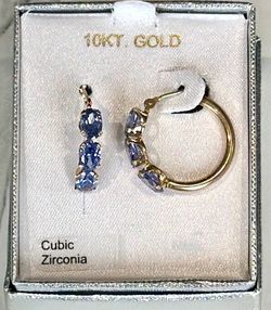 10KT Yellow Gold Blue CZ Oval Hoop Earrings – Stamped 10K Fine Jewelry-New in Box!
