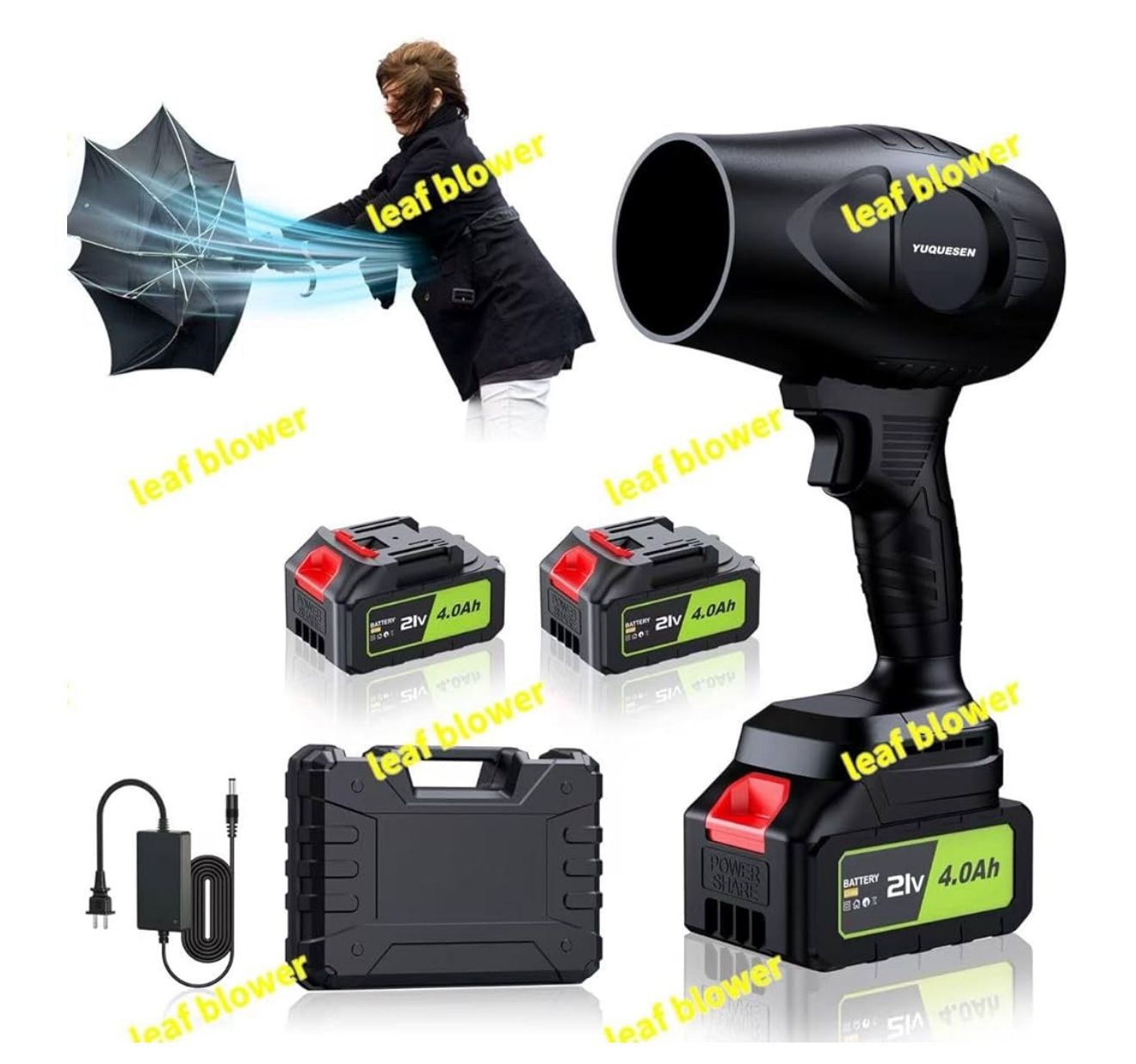 Leaf blower 300RPM Hand held - 1 X 4.0Ah Batteries and Charger