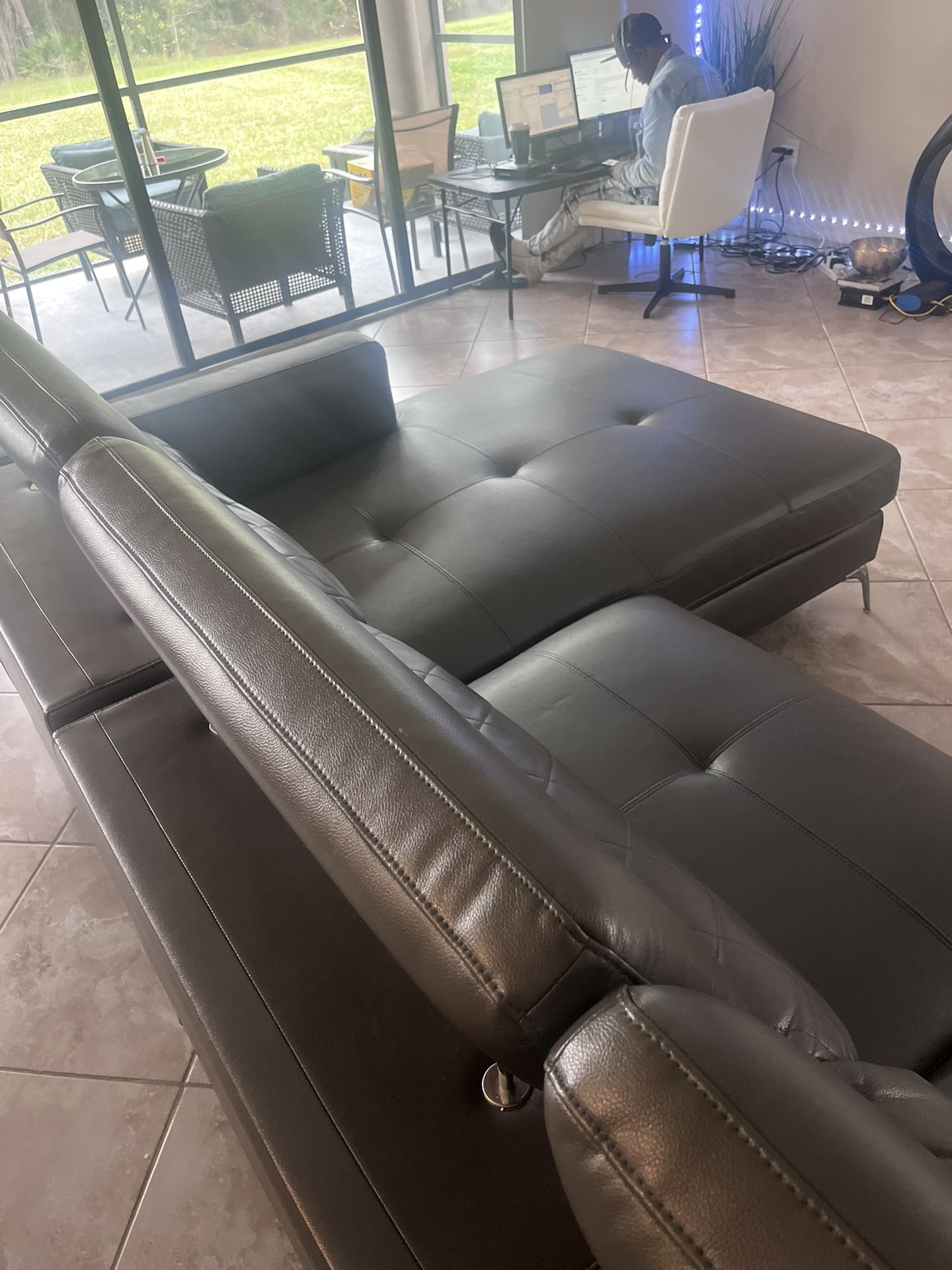 Grey Leather Sectional