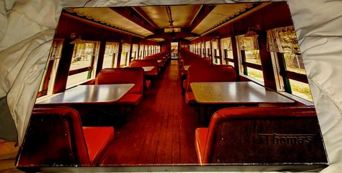 Mary Jo Allen Thomas Train Caboose Painting On Canvas Frame With Wood Sides WithA Very Sturdy Hanging Wire 