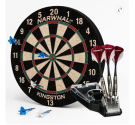 Narwhal Kingston Official Size Bristle Dartboard with 6 Steel Tip Darts and 3 Additional Tournament