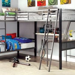 L-shaped Triple Twin Bunk Bed Frame W/Desk Brand New In Box 
