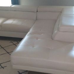 Modern Faux White Leather Sectional Sofa