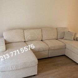 Gorgeous 2-Pc Corduroy Sectional Sofa With 2 Accent Pillows