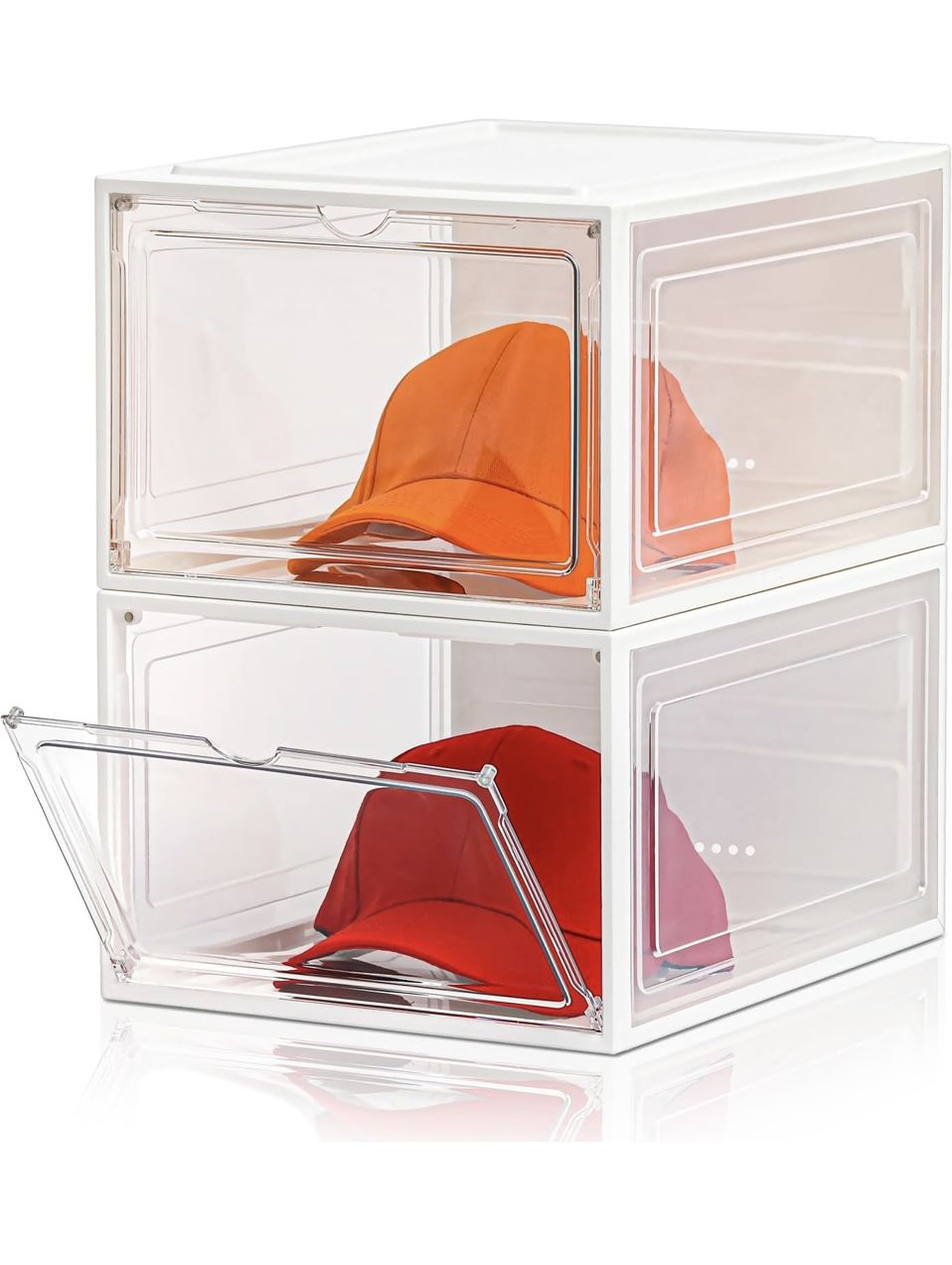 Hat Organizer Box, Upgrade Harder Solid Plastic Hat Organizer for Baseball Caps, Clear Hat Storage with Magnetic Door, Hat Rack, Hat Holder, Hat Case,