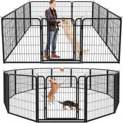 J341-Kfvigoho Dog Playpen Outdoor Extra Wide 12 Piece Panels Heavy Duty Dog Fence 47" Height Anti-Rust with Doors Portable for RV Camping Yard, Total 