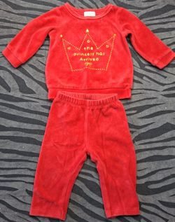 Baby Girl Red Velour 2-Piece Outfit 3-6m