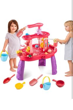 Water Table for Toddlers 3-5 Outdoor Toys for Kids Ages 4-8 3-Tier Kids Sand Water Table with Fishing Game Set Activity Sensory Table Summer Gift Beac