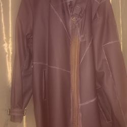 Mens Long Brown Leather Coat XL