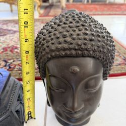 14" ANTIQUE  BRONZE BUDDHA HEAD SCULPTURE STATUE with stand  $1250