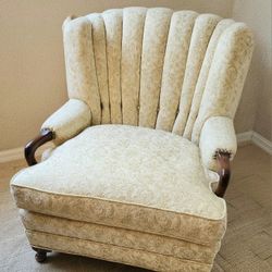 Rare Vintage Channel-Back Wingback Chair with Exposed Wood Arms | Mid-Century Style