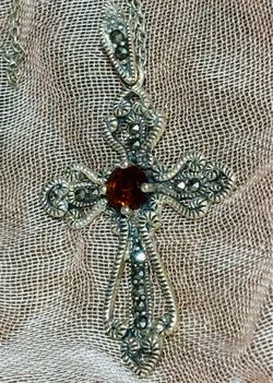Silver 925 Cross Pendant Necklace with Red Stone