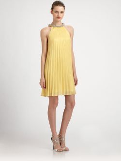 X-Large Yellow Beaded Neck Trapeze Dress