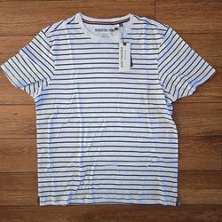 Men's International Report Striped Cotton White Crew Neck T Shirt Size Medium