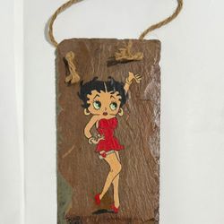 9.5”x5.5” BETTY BOOP Hand Painted Slate stone Plaque Art Work Signed Rod Fikes