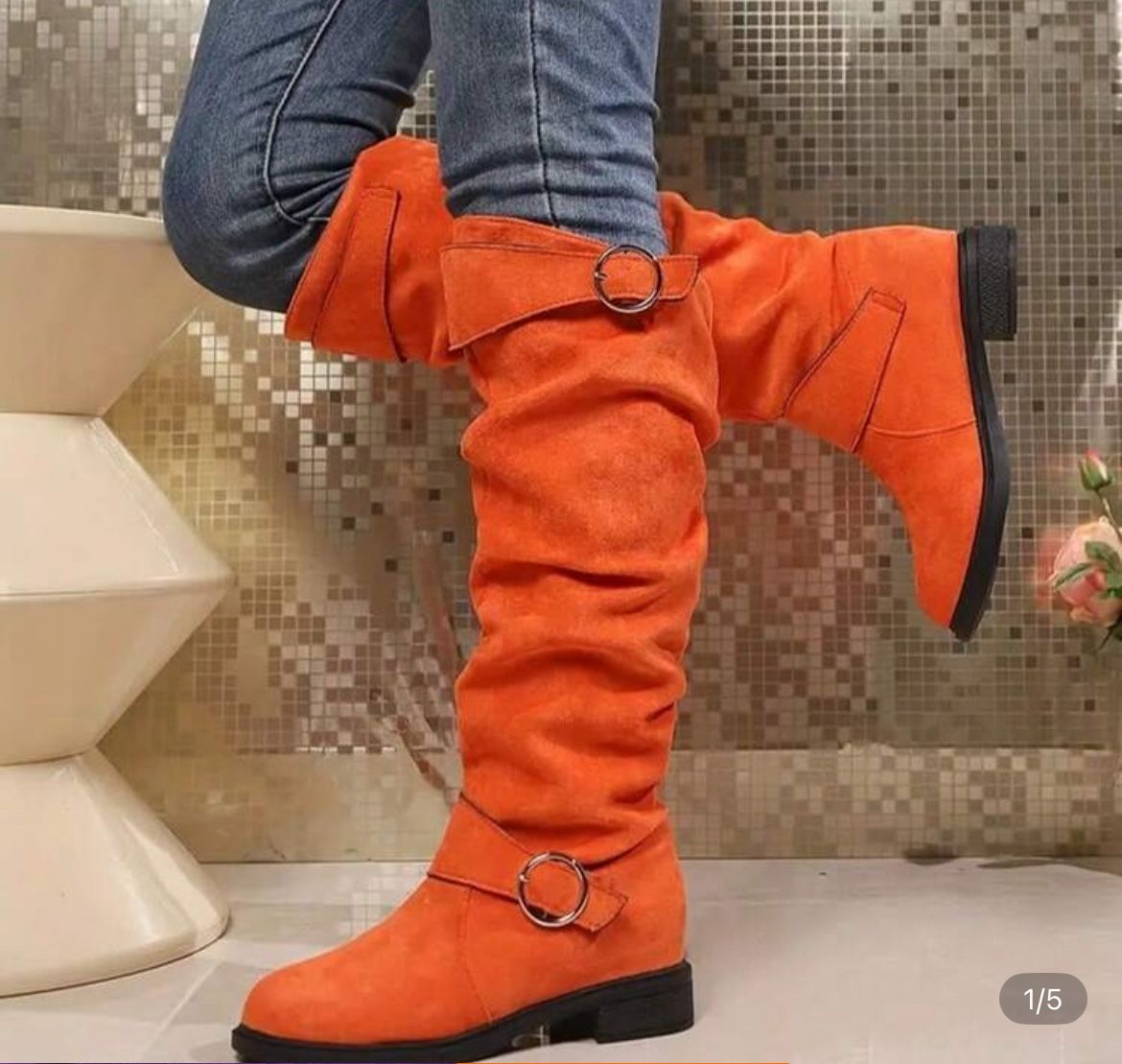 Size 7.5 Orange Suede Boots Brand New
