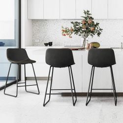 24” Black Faux Leather Counter Height Bar Stools – Set of 3