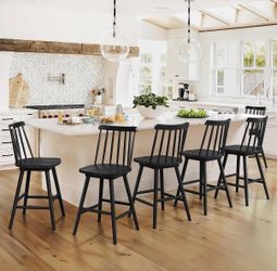 6X Black 24” swivel solid wood barstools