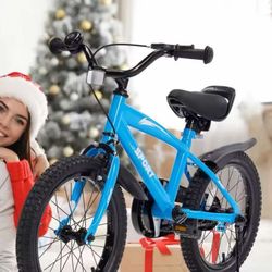 Kids Bike for Boys Girls 16 Inches Kid Bicycle with Kickstand Training Wheels Sturdy Frame Adjustable Seat Handbrake and Coaster Brake Bell for Rider 