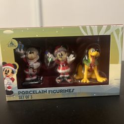 Disney Parks Christmas Santa Mickey Minnie Mouse Pluto Porcelain Figurines Gift