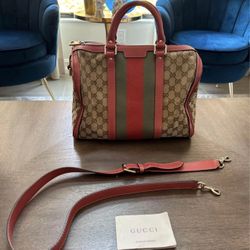 Authentic Gucci Leather Canvas Web Boston