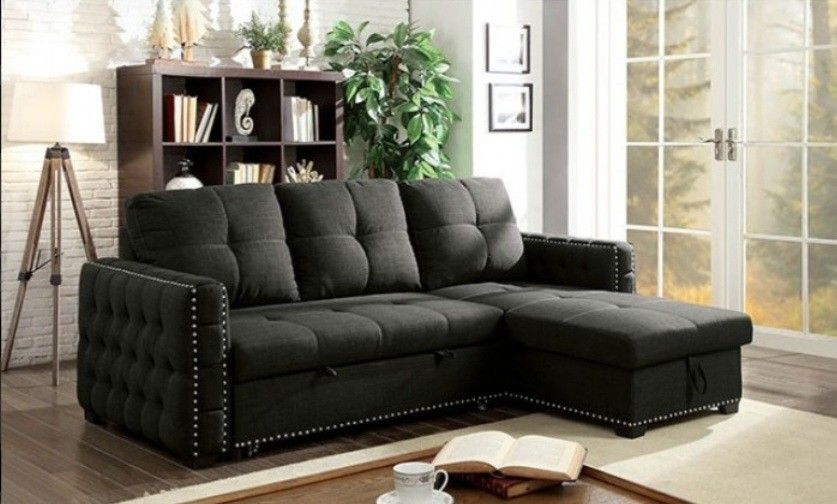 Brand New Dark Gray Sleeper Sofa Storage in Chaise L-Shaped Design Sectional