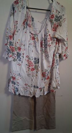 Floral Top and Tan Pants Set size 14