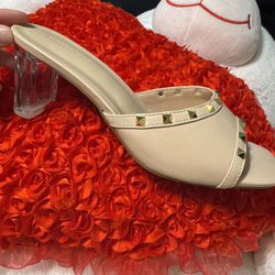 Beige Heels With Clear Heel 