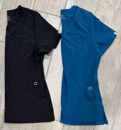 2‑Top Scrub Lot – Cherokee Infinity – Size M – Black & Teal