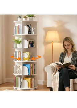 5 Tier Rotating Bookshelf Tower, Spinning Bookshelf, Revolving 360° Bookcase Storage Round Carousel, Vertical Rotate Turning Spiral Corner Organizer L