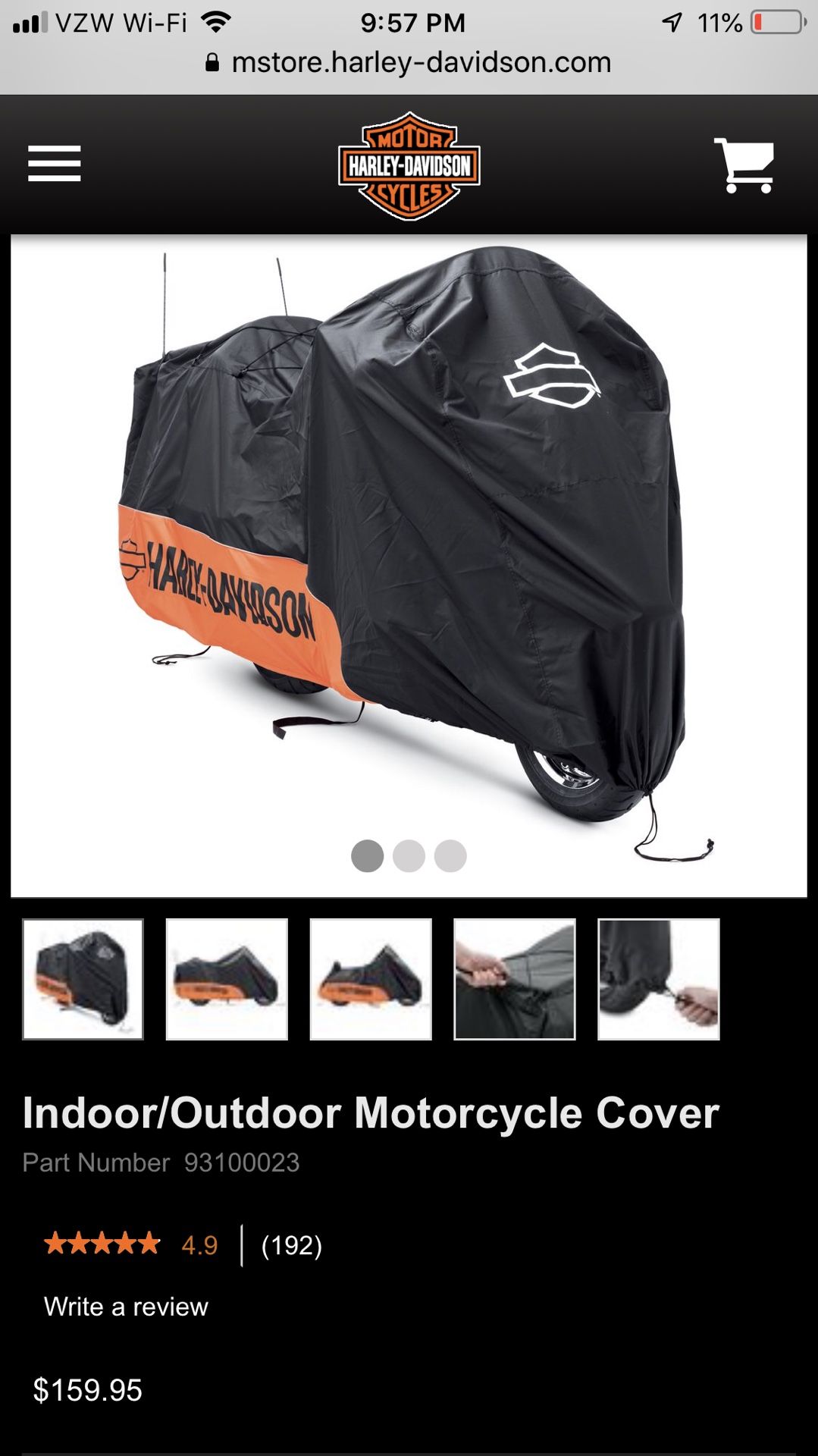 Indoor/Outdoor Harley Bike Cover (cost $159.99)