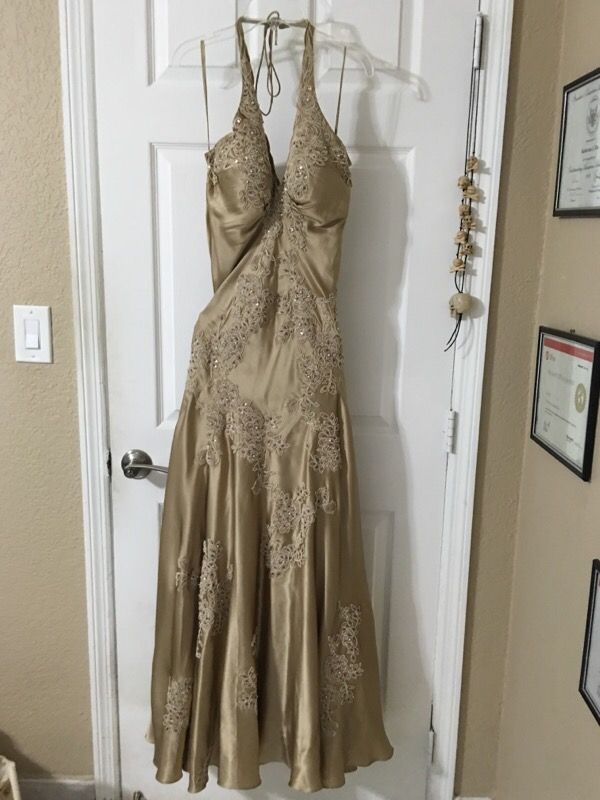 Designer 100% silk prom dress with hand-stitched embroidery