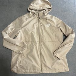 New Balance Womens Hooded Windbreaker Jacket Tan Beige Full Zip Mesh Lined XL
