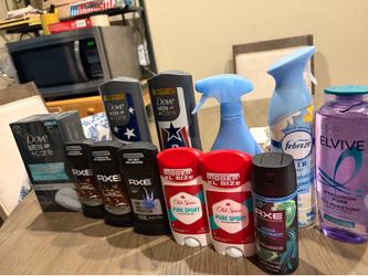 Body wash and deodorant and Febreze