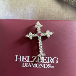 10 Karat White Gold Diamond And Ruby Cross Pendant 