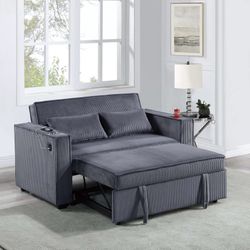 Brand New Grey Corduroy Convertible Sofa Sleeper 