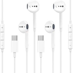 USB C Headphones for iPhone 16,2 Pack Type C Wired Earbuds with Microphone & HiFi Stereo Remote Noise Cancelling Earphones for iPhone 15/16/16 Pro Max