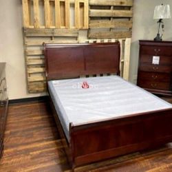queen King full twin bed & dresser mirror nightstand chest ]
 Lphi Cherry Sleigh Bedroom Set 