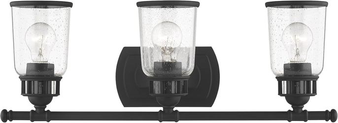 Livex Lighting 3-Light Bath Vanity, Black with Hand Blown Clear Seeded Glass