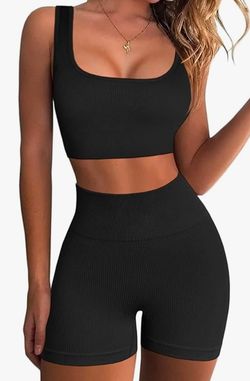 Women’s Workout Sets - Ribbed Tank & High Waist Shorts (2-Piece Seamless Gym Outfit) 