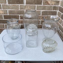 Lot 6 Glass Flower Vases - Various Sizes 