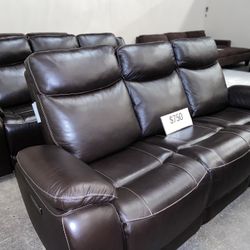 Brown Leather Power Reclining Sofa 