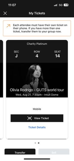 Olivia Rodrigo Floor Ticket  Intuit Dome 8/21