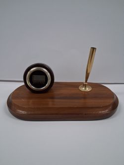 Vintage Wood Desk Set with Clock and Pen Holder