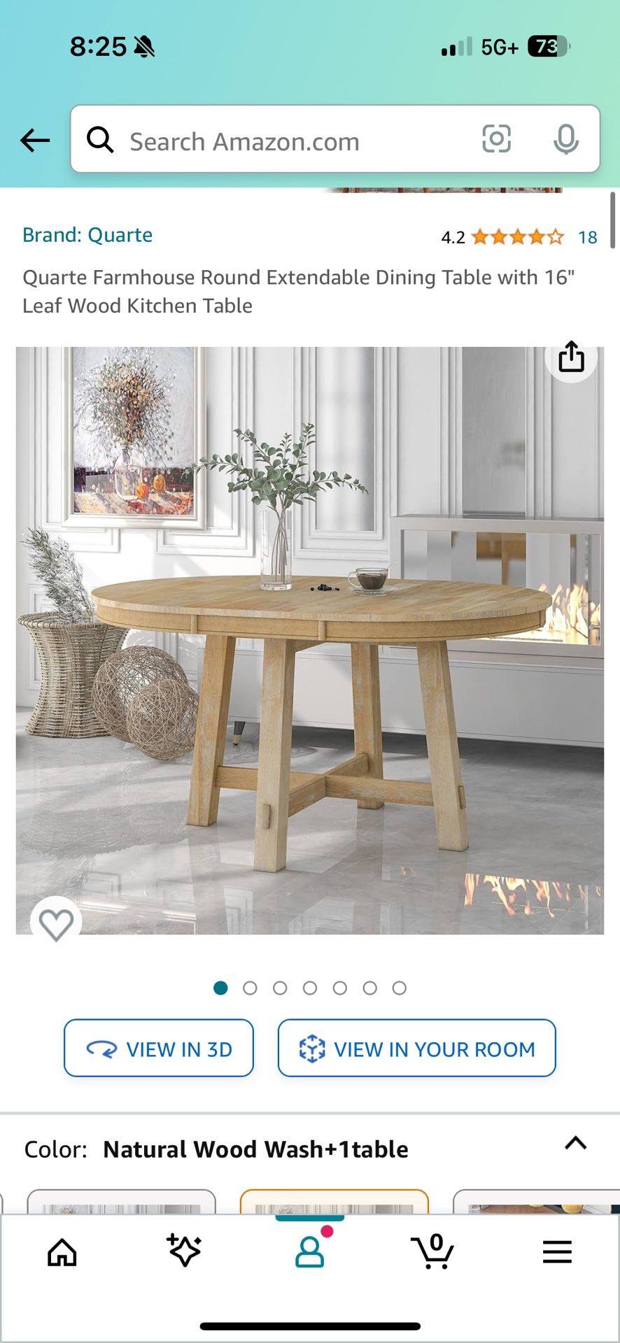 Quarte Farmhouse Round Extendable Dining Table with 16" Leaf Wood Kitchen Table