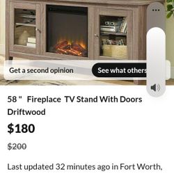 New In Box 58"fireplace Tv Stand With Doors Driftwood 58" L X25" H X16" W